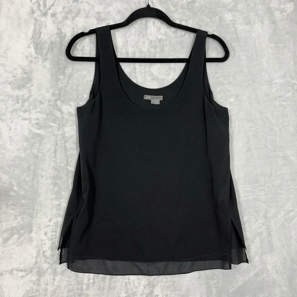 Vince Silk Blend Black Tank Top Minimalist Luxury Womens S Basic Layer Stretch - Picture 1 of 9